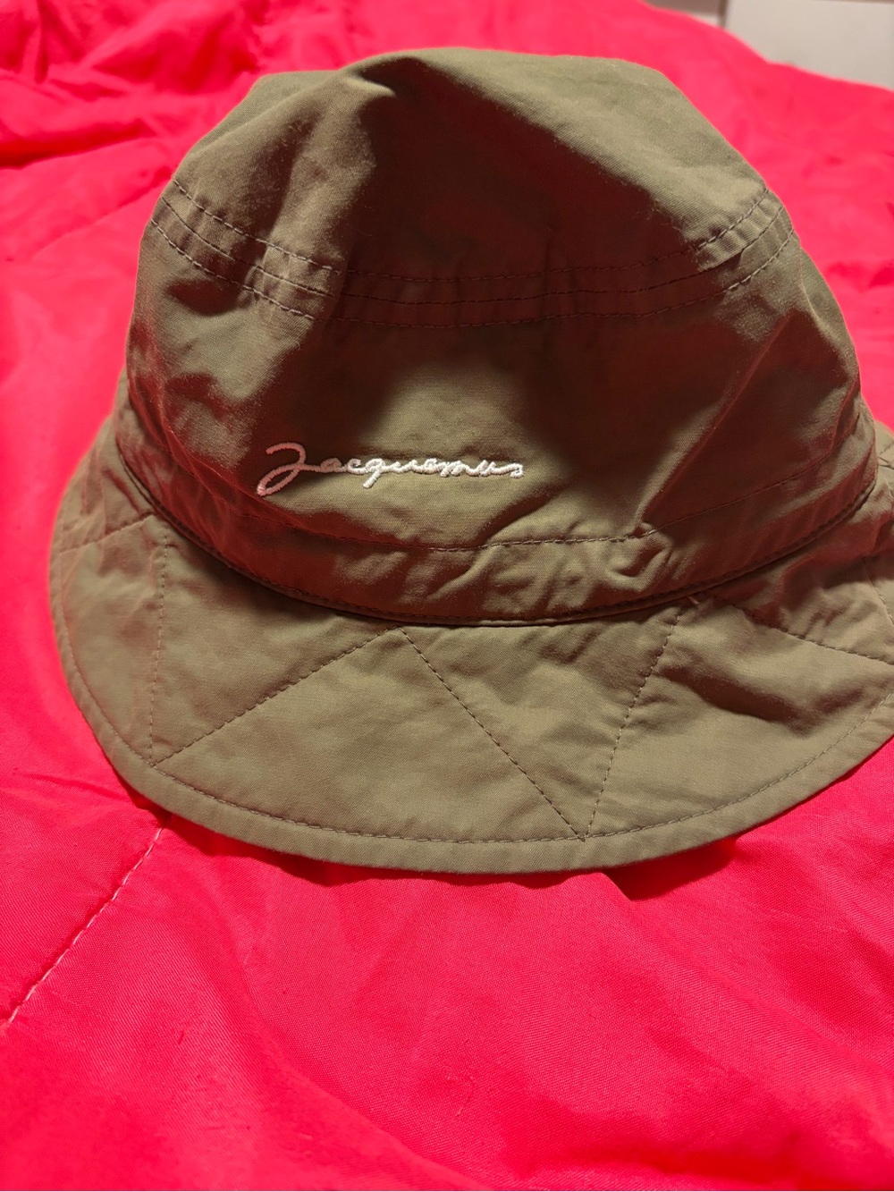 Jacquemus Olive Green Quilted Bucket Hat
